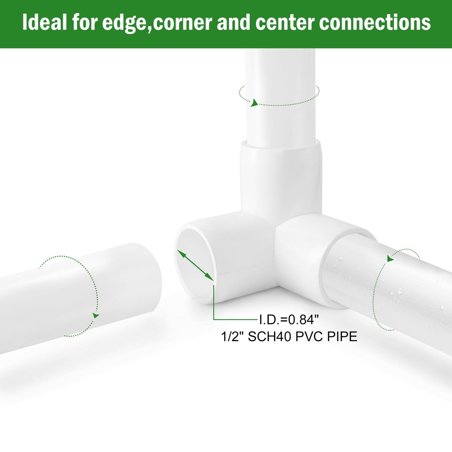 Zernmiarder 3 Way PVC Pipe Fittings 1/2 Inch, PVC Elbow Corner Side Outlet Tee Fitting, SCH40 Furniture Grade PVC Pipe Connectors - Fits 1/2" PVC Pipes, 4 Pieces
