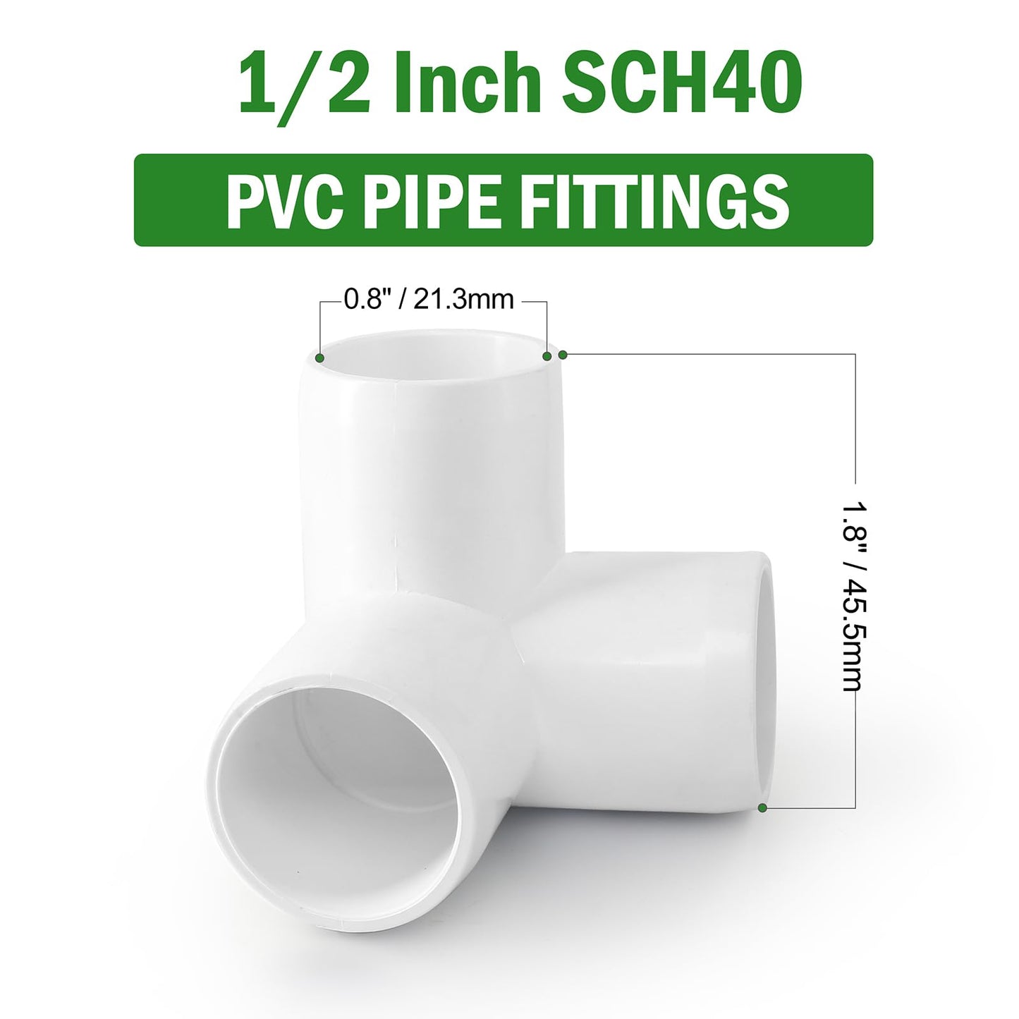 Zernmiarder 3 Way PVC Pipe Fittings 1/2 Inch, PVC Elbow Corner Side Outlet Tee Fitting, SCH40 Furniture Grade PVC Pipe Connectors - Fits 1/2" PVC Pipes, 4 Pieces