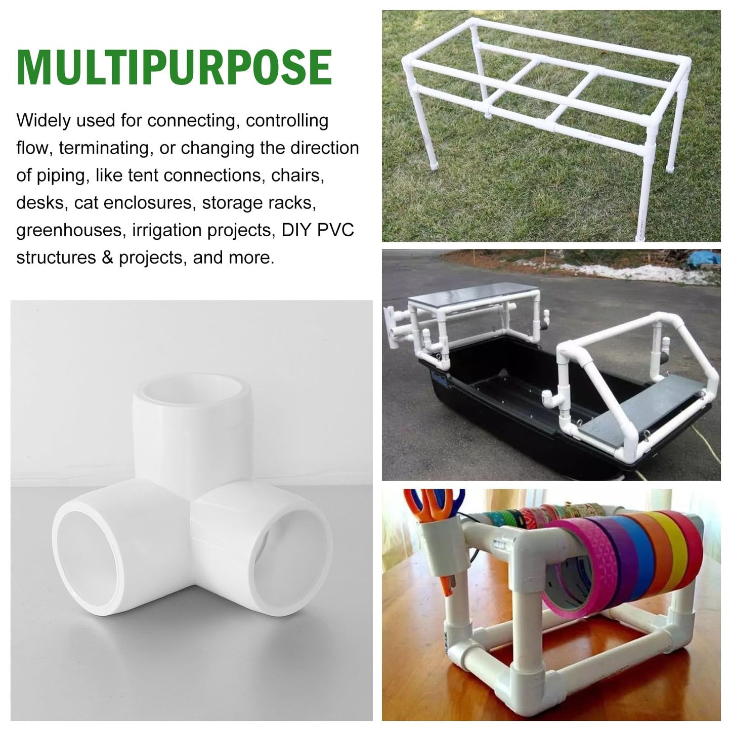 Zernmiarder 3 Way PVC Pipe Fittings 1/2 Inch, PVC Elbow Corner Side Outlet Tee Fitting, SCH40 Furniture Grade PVC Pipe Connectors - Fits 1/2" PVC Pipes, 4 Pieces