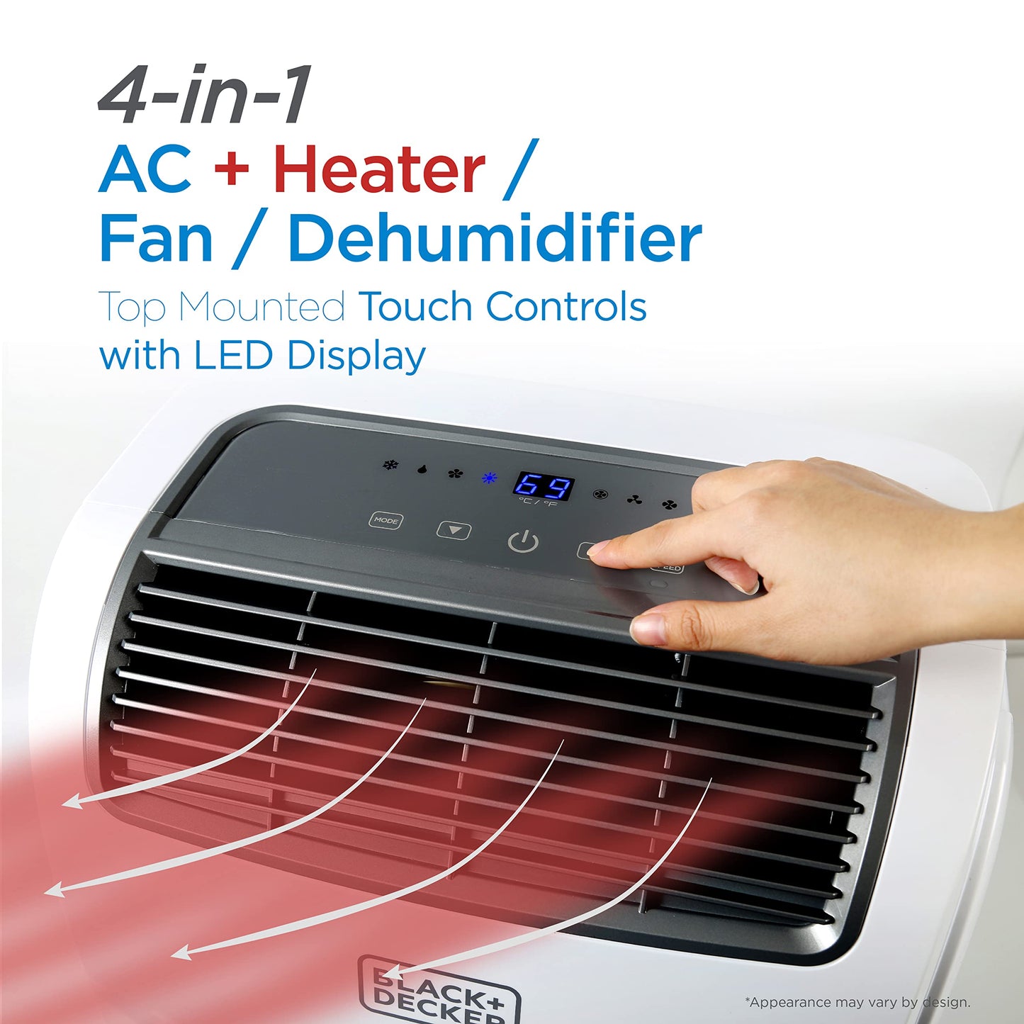 BLACK+DECKER Air Conditioner, 12,000 BTU Air Conditioner Portable for Room and Heater up to 550 Sq. Ft. with Remote Control, White