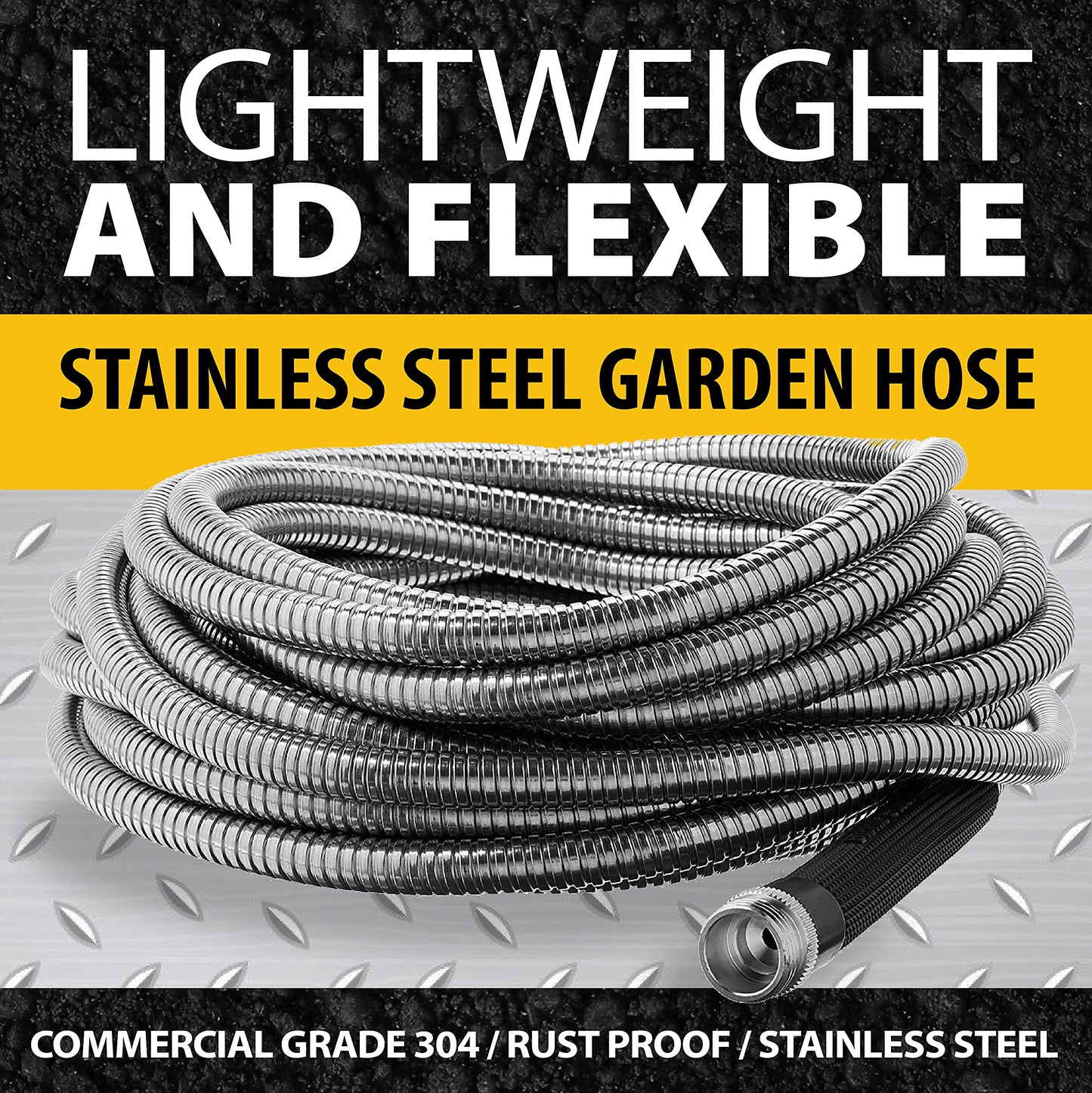 Bionic Steel 25 FT Garden Hose with Nozzle, 304 Stainless Steel Metal Water Hose 25Ft, Flexible Hose, Kink Free, Lightweight and Durable, Crush Resistant Fitting, Easy to Coil, 500 PSI - 2024 Model