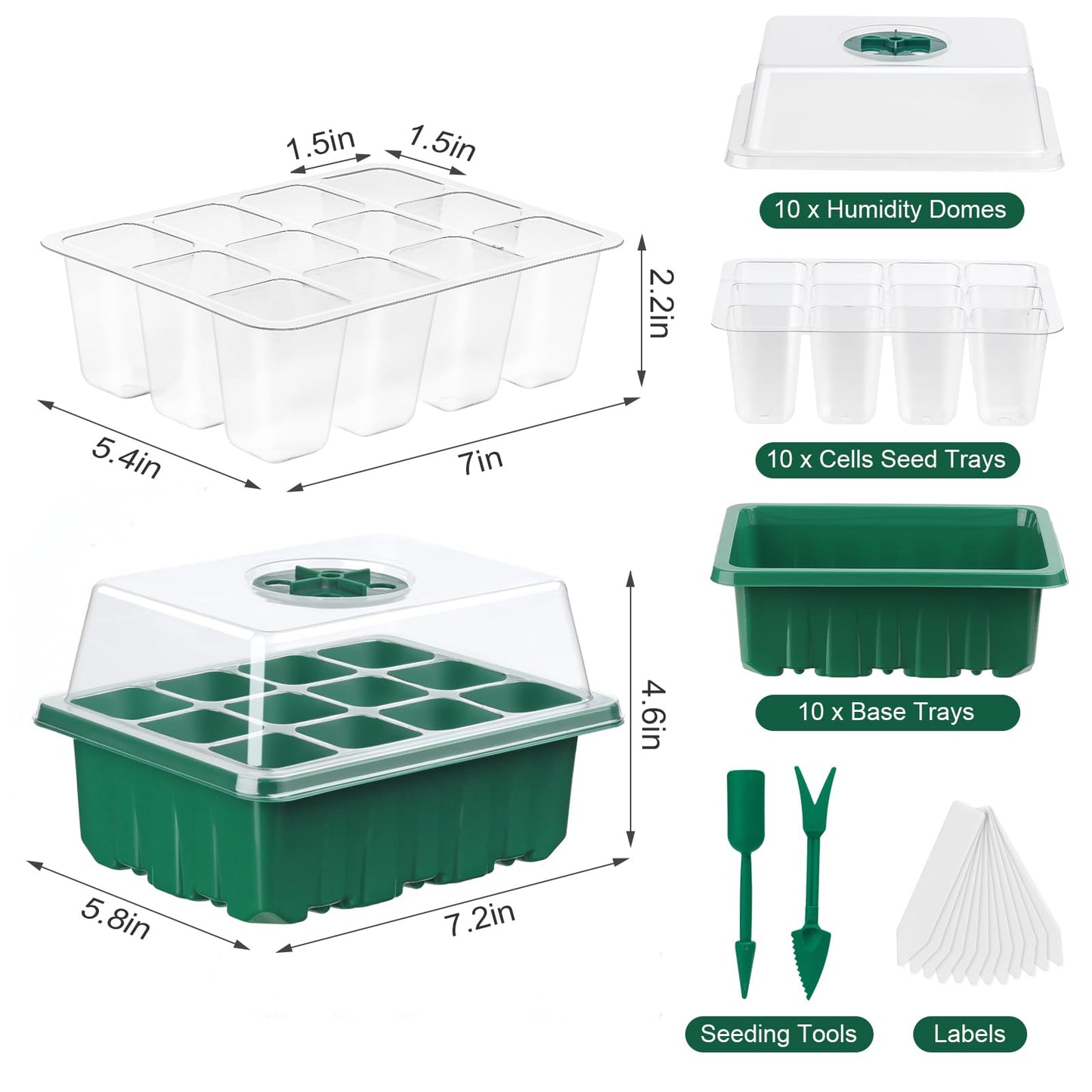 10 Pack Seed Starter Tray Seed Starter Kit (120 Cells Total Tray) with Adjustable Humidity Dome, Plant Germination Trays, Seed Starting Trays Mini Greenhouse Germination Kit for Seeds Growing Starting