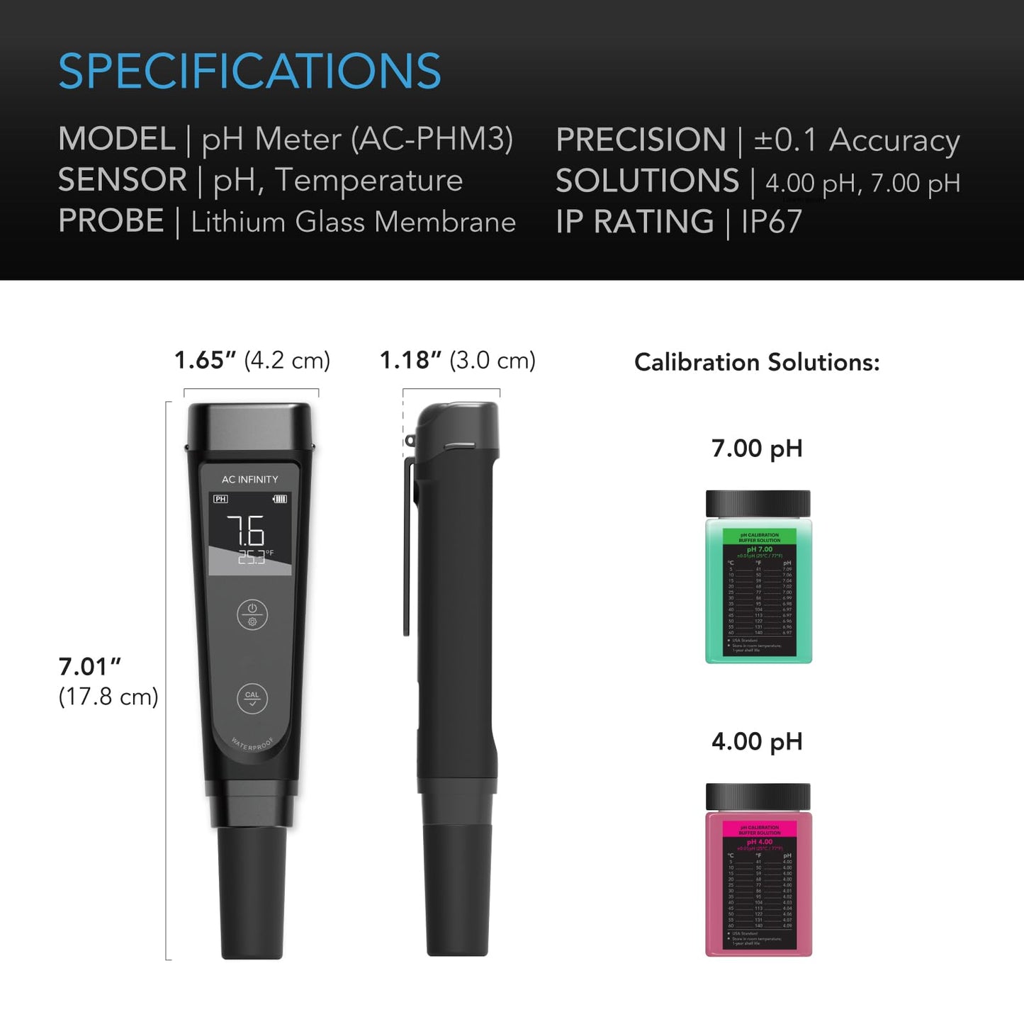 AC Infinity pH Meter Kit, High Precision Digital pH Pen with ±0.1 pH Accuracy, Nutrient Test pH Meter for Water Hydroponics Plants, Gardening, Aquariums, Swimming Pools