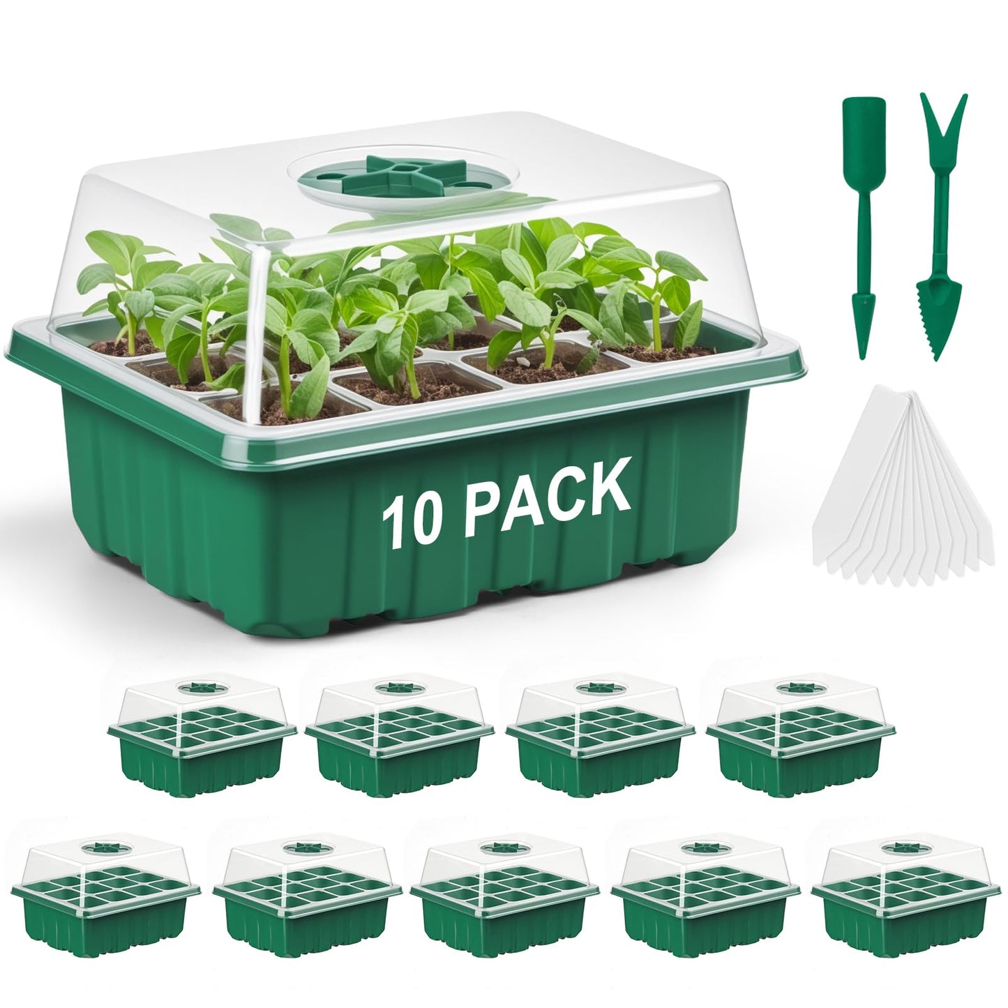 10 Pack Seed Starter Tray Seed Starter Kit (120 Cells Total Tray) with Adjustable Humidity Dome, Plant Germination Trays, Seed Starting Trays Mini Greenhouse Germination Kit for Seeds Growing Starting