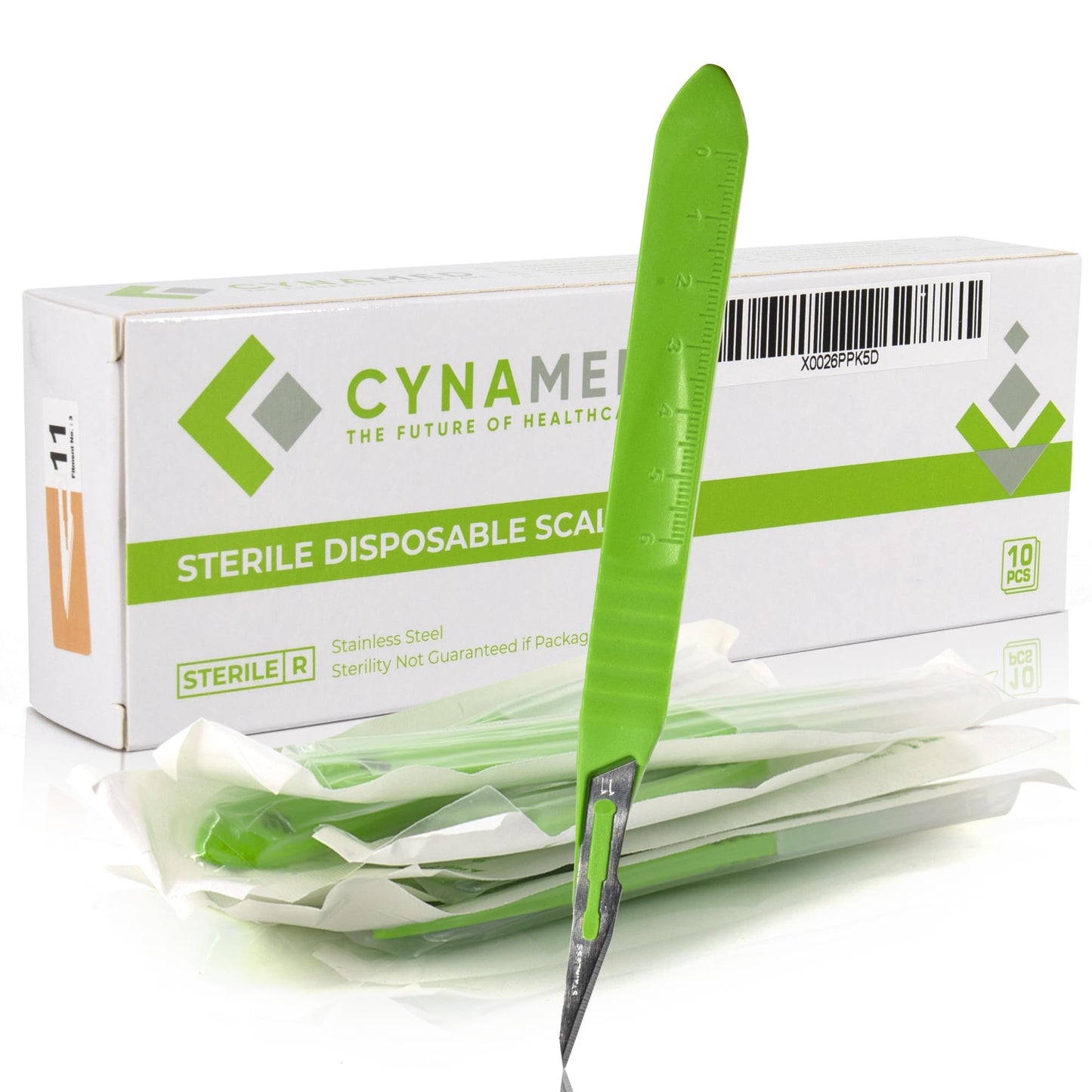 Cynamed Disposable Scalpel Blades| Sharp, Tempered Stainless-Steel Blades | Pack of 10 Sterile Scalpel Knives| Plastic Handle| Individual Pouches| for Dermaplaining, Podiatry, Crafts & More (No.11)