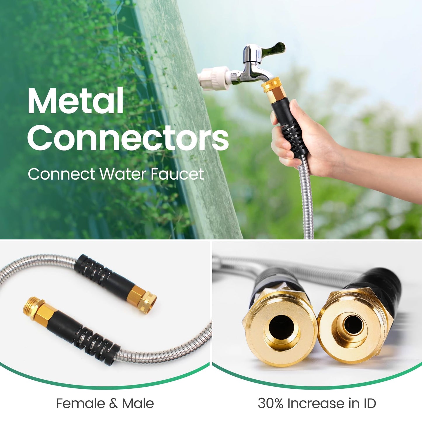 Cesun 10 FT Metal Garden Hose, Drinking RV Water Hose, Reinforced Metal Fittings, Dehumidifier Drain Hose Connector Extension, Reel Extender for Yard