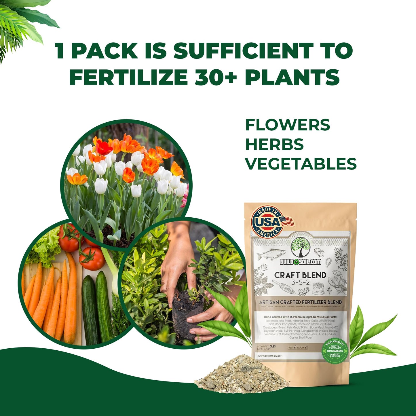 BuildASoil Fertilizer for Vegetable Garden and Ogranic Plant Food | Hand-Crafted Organic Fertilizer with 15 Premium Ingredients | Ensures Larger Plants and More Fragrant Flowers (10 LB - Medium Bag)