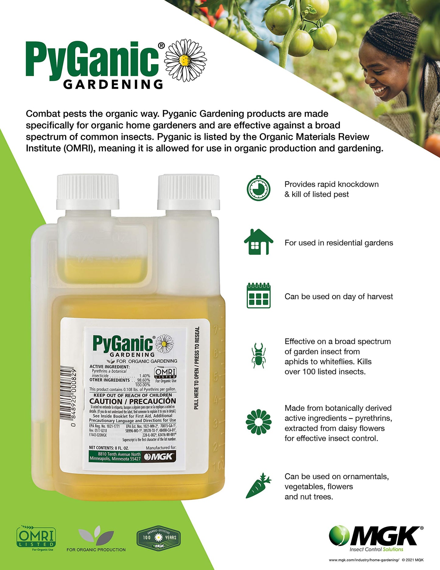 PyGanic Gardening 8oz, Botanical Insecticide Pyrethrin Concentrate for Organic Gardening